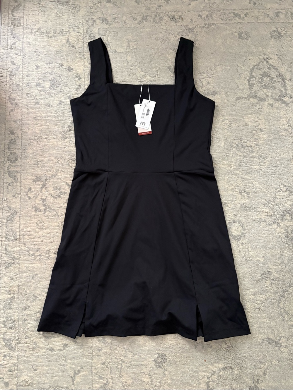 Travis Mathew Moveknit Classic Black Square-Neck A-Line Dress